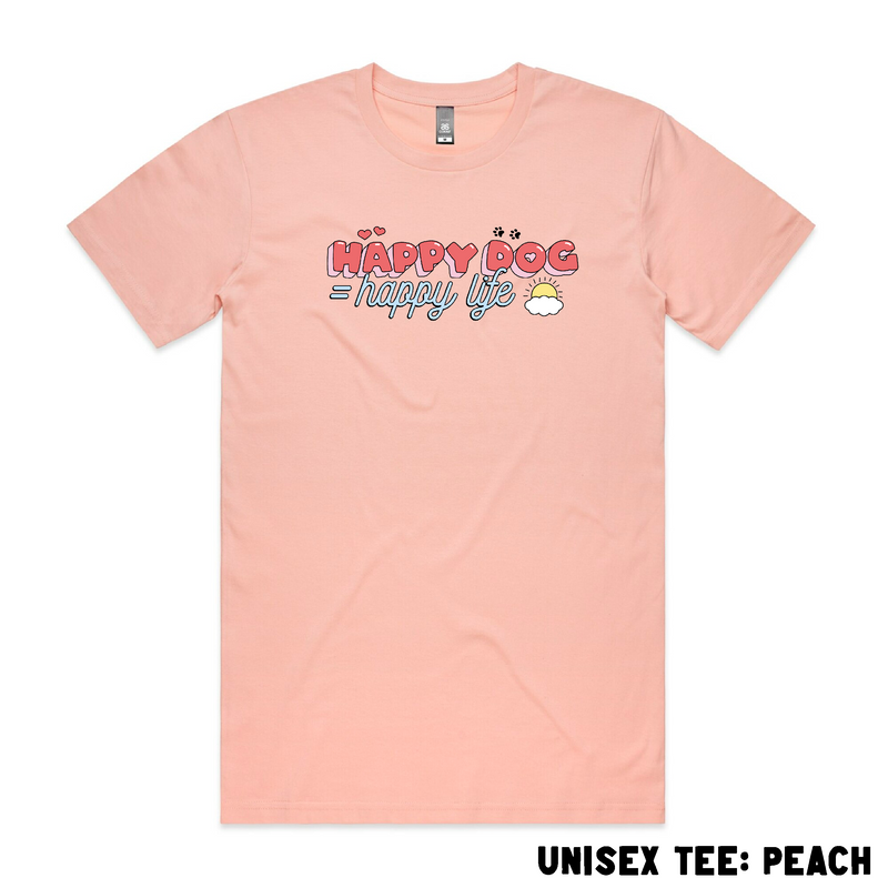 BLD LIFESTYLE CLUB TEE (Unisex Sizing): "Happy Dog = Happy Life" | Peach (Digital Printing)