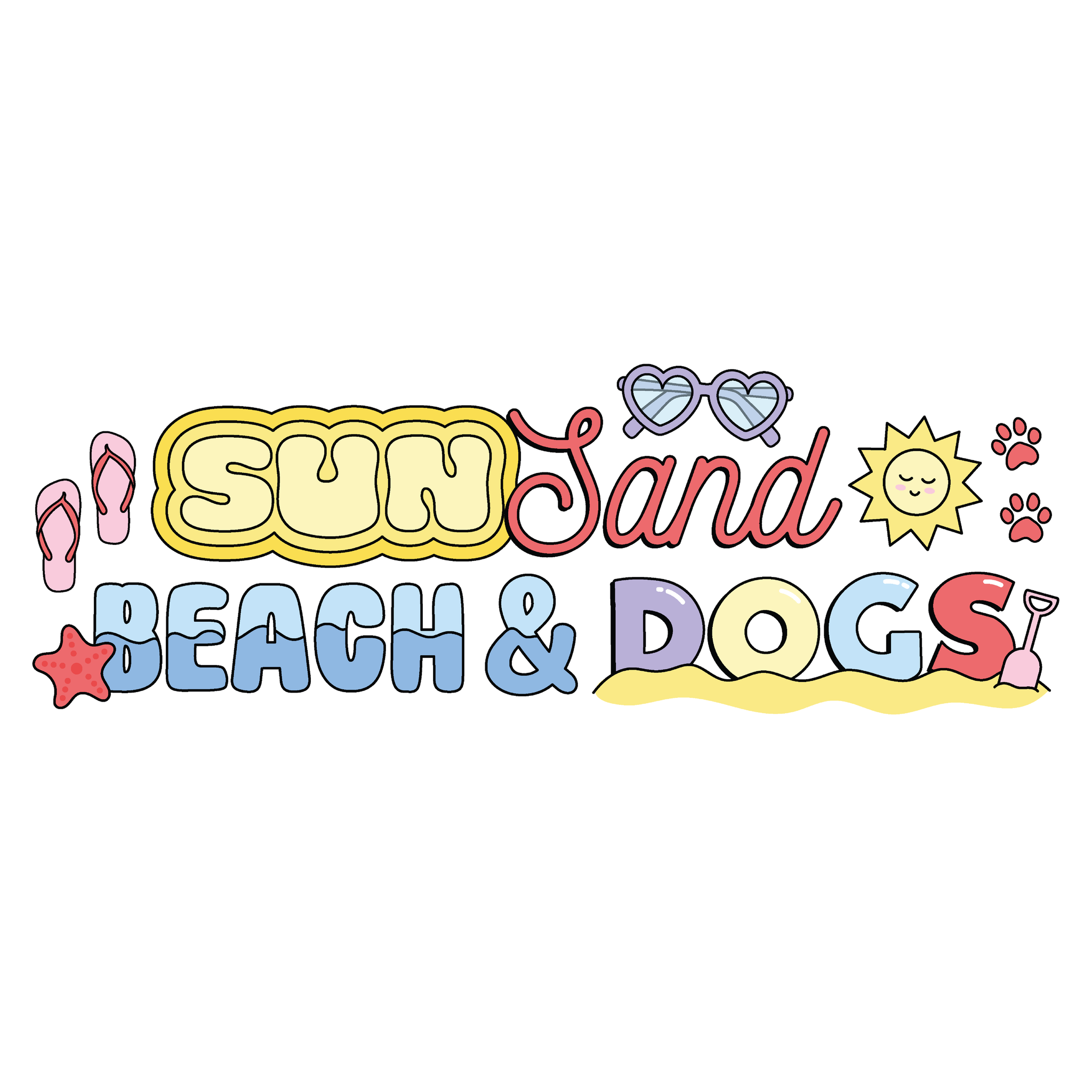BLD LIFESTYLE CLUB TEE (Unisex Sizing) (SIZE S): "Sun, Sand, Beach & Dogs" | White (Digital Printing) {READY TO SHIP/FINAL SALE}