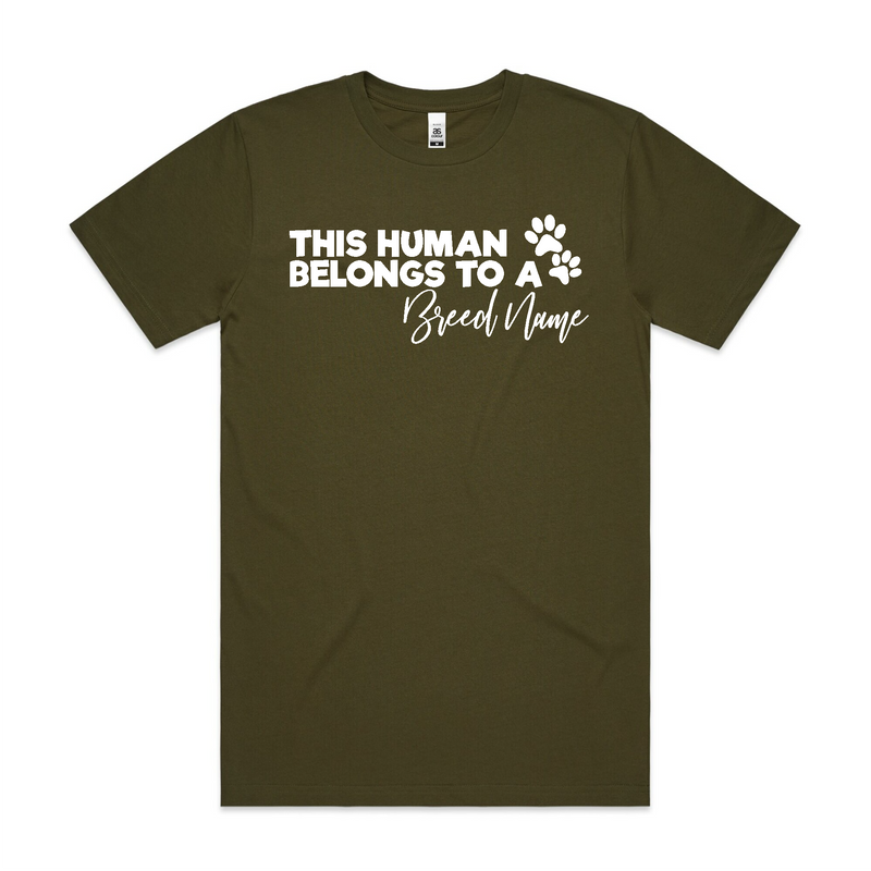 BLD LIFESTYLE CLUB TEE (Unisex Sizing): "This Human Belongs to a {BREED NAME}" | White (Vinyl)