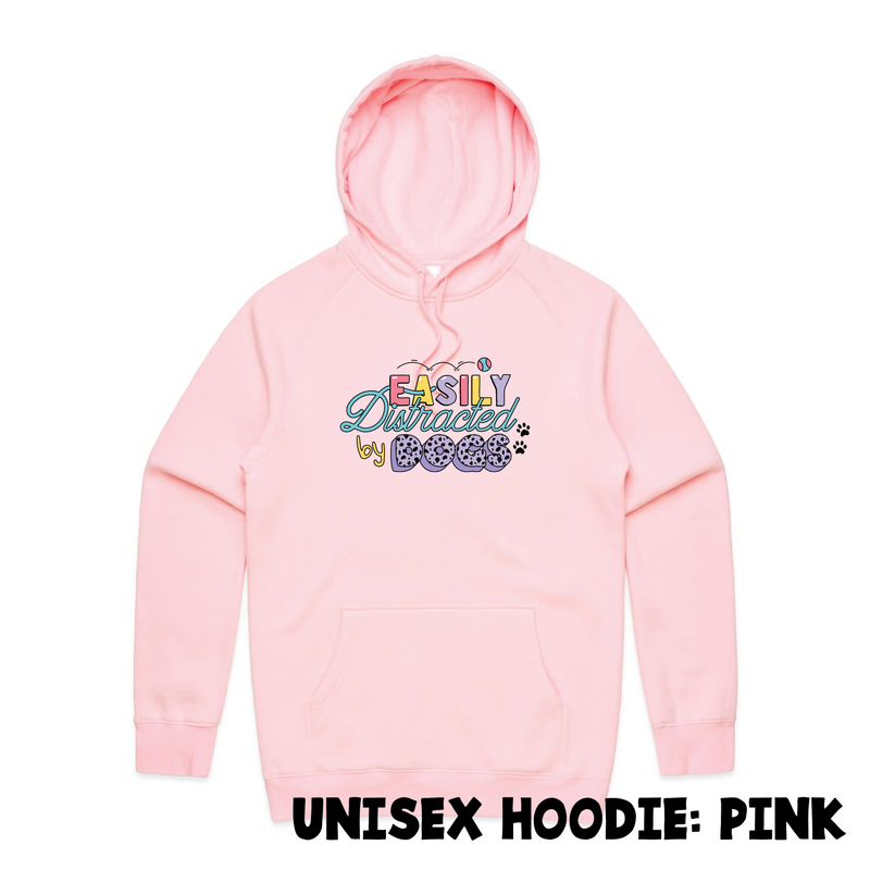 BLD LIFESTYLE CLUB HOODIE: "Easily Distracted By Dogs" | Pink (Digital Printing)