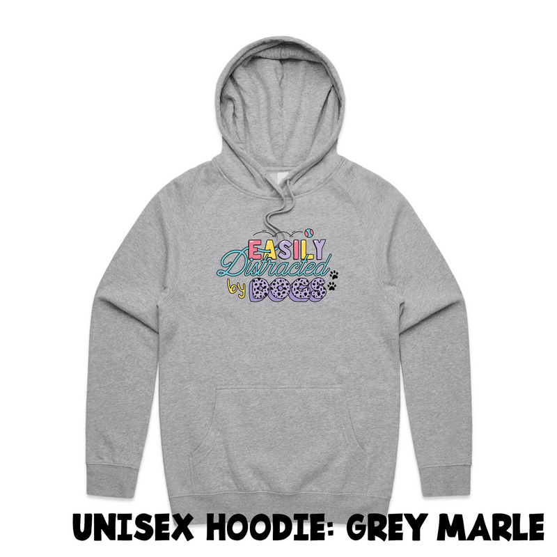 BLD LIFESTYLE CLUB HOODIE: "Easily Distracted By Dogs" | Grey Marle (Digital Printing)