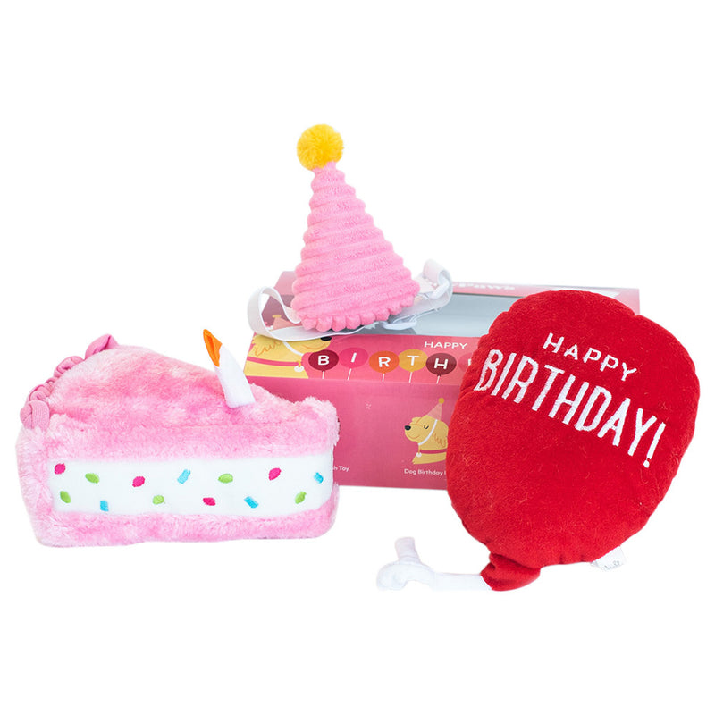ZIPPY PAWS: Birthday Box with Cake, Balloon & Party Hat (PINK)