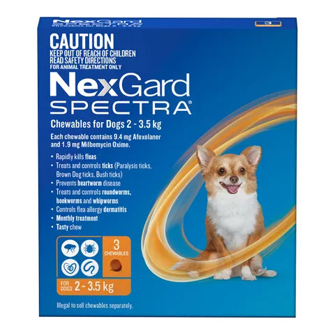 NEXGARD SPECTRA:  Chewable's For Dog's 2-3.5KG (3 Pack) {Short Date: Use by 08/26}